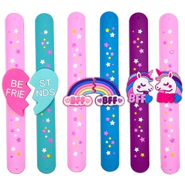 PAITUEND Friend Style Theme Slap Bracelets Party Favors-Cute unicorn Rainbow Silicone Wristbands (6pack) for Boys & Girls Birthday Party Supplies