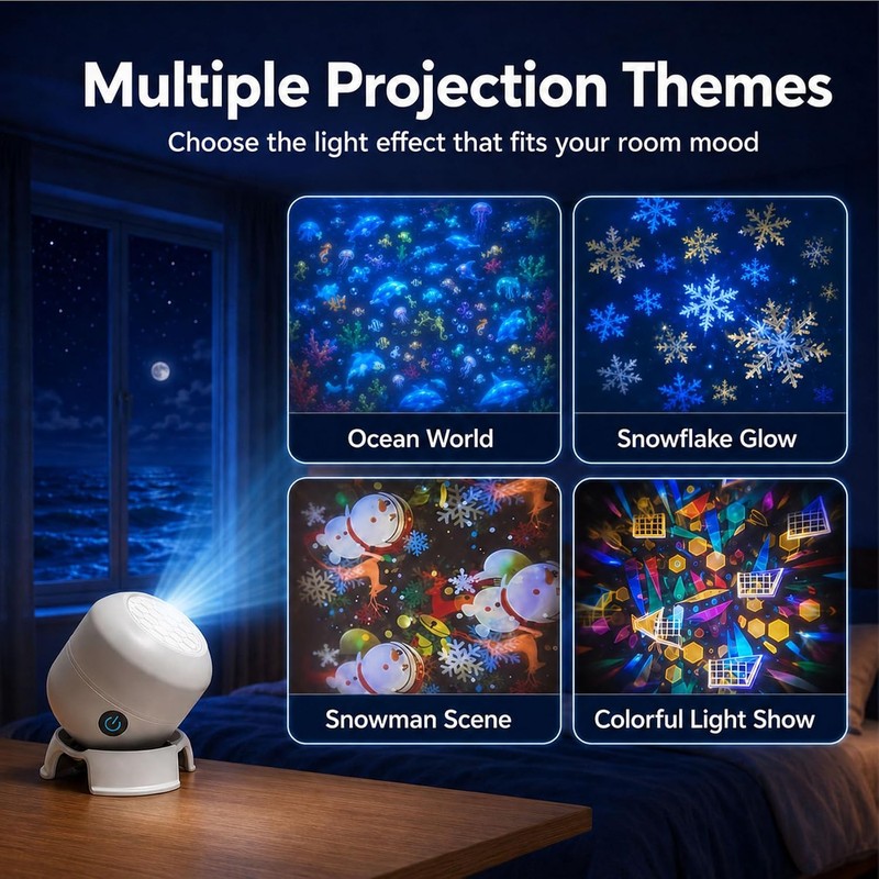 HD Smart Dynamic 5D Holographic Night Light Projector, 360° Rotating
