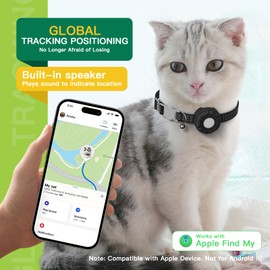Cat Tracker Collar,No Subscription Cat Tracker(iOS Only),Waterproof Pet Tracker for Cats with Safety Elastic Buckle,Works with Any Collar,Compatible with Apple Find My App not for Android-Black