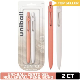 Uni-ball Zento Gel Rollerball Pens, 2 Black Medium Point Smooth Writing Pens, Bo
