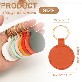 PATIKIL 9pcs Leather Keychain Blanks, 50mm Sublimation Keychain Blanks PU Leather Key Chain Bulk Keyring with Rings for Name Tag Dog Cat Collar Keys, Round,Orange