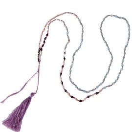 KELITCH Crystal Bead Chain Necklace with Purple Tassel Pendant