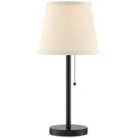 Flesner Modern Desk Table Lamp with Hotel Style USB and AC Power Outlet in Base Bronze Metal Oatmeal Drum Shade for Bedroom Office - 360 Lighting