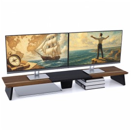 LUCISDOM Dual Monitor Riser – Artistic Solid Wood Monitor Riser for 2 Monitors, Dual Monitor Stand Riser with Nautical-Inspired Design, Sturdy Desktop Shelf for Office, Gaming & Creatives