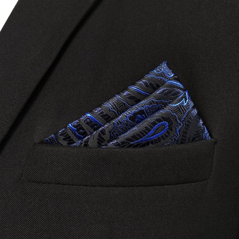 S&W SHLAX&WING Suit Men's Pocket Square Blue Navy Paisley Handkerchief