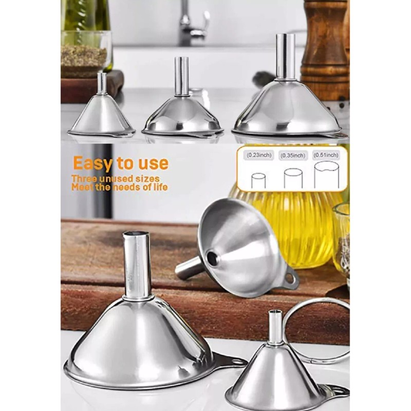 Kitchen 3 Pcs Stainless Steel Kitchen Funnel Set w 2