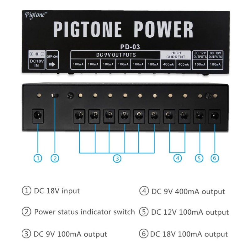 10 Isolated DC Output for 9V/12V/18V 100mA 400mA Effect PedalGuitar