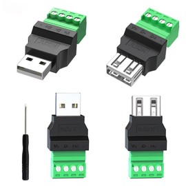kuosbiu USB 2.0 Type A Screw Terminal Block Adapter, 2 pcs Male & 2 pcs Female USB Connector Portable Pluggable Type Adapter for DIY Projects, Repair, Breakout Boards