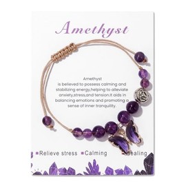 Nexoluxa Amethyst Bracelet Anxiety Turquoise Beaded Bracelets Amethyst Bracelet for Women Butterfly Charms Healing Stone Layered Bracelet Jewelry Gifts - Purple