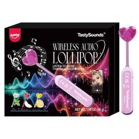 Amos TastySounds Wireless Audio Music Lollipop Gift Set - Bone Conduction Music Lollipop with Elevating Box, 4 Flavors (Blackberry, Mint, Peach, Sea Salt Lemon), 1 Device + 3 Refills, Premium Tech Gift for Adults