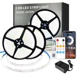Yeewhale 100FT COB LED Strip Lights White Dimmable DC 24V 6000K Flexible LED Tape Light for Bedroom, with Remote and app Control LED Tape Lights for DIY Home Decoration
