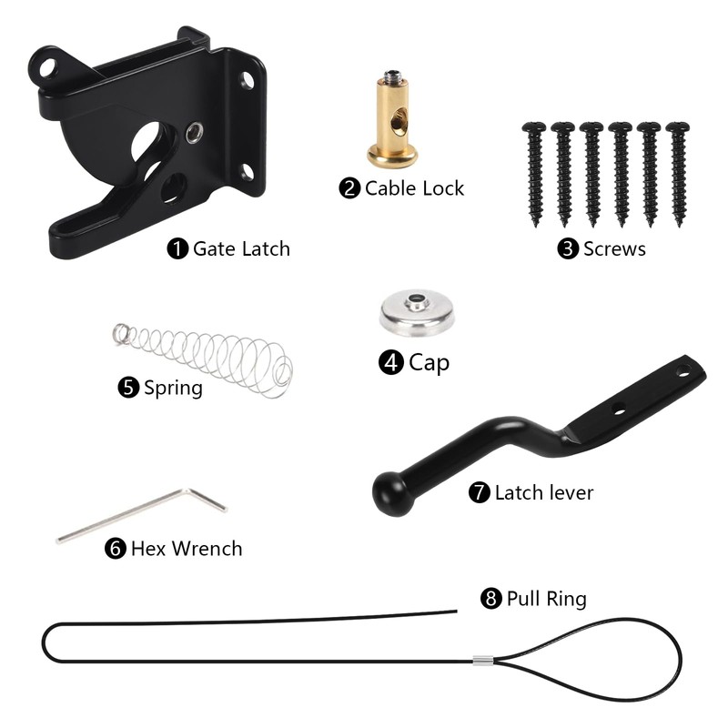 Self Locking Gate Latch with Spring Cable Pull for Wooden