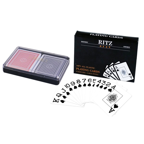 2 Decks Poker Size Ritz 100% Plastic Waterproof Playing Cards Set in Plastic Case