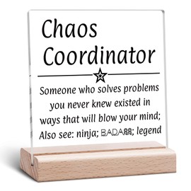 Chaos Coordinator Gifts Acrylic Plaque Administrative Professional Day Gifts Clear Desk Decorative Appreciation Present for Boss Coworker Manager Birthday Thank You Acrylic Sign With Wooden Stand