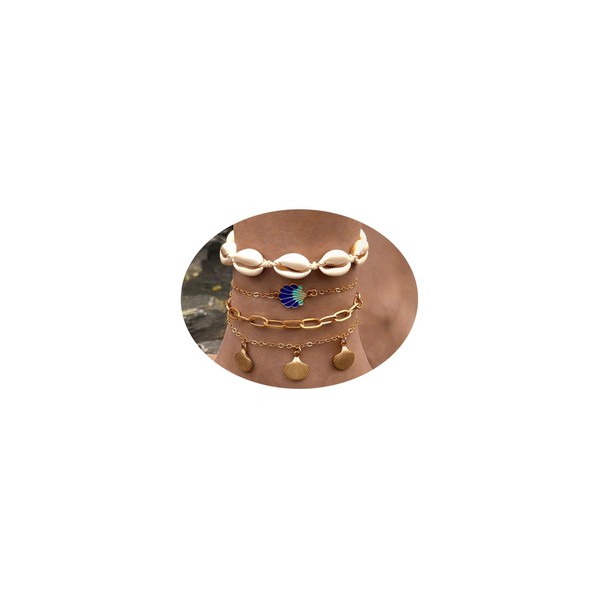 KHKINDPRO Beach Wind Foot Decoration Shell Woven Multi-Layer Anklet for