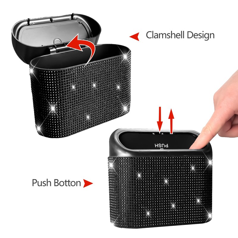 NBTEPEM Bling Car Trash Can with Lid - 2 Pack,
