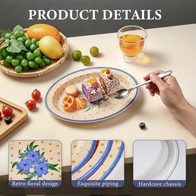 30PCS Oval Paper Plates, 10.55" x 8" Everyday Disposable Plates,