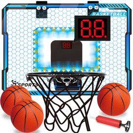 NEUBSAW Basketball Hoop Indoor with LED Lights, Basketball Toys Gifts for 5 6 7 8 9 10+ Year Old Boys Kids, Indoor Over The Door Mini Basketball Hoops with Electronic Scoreboard & 3 Balls