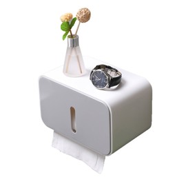 Wall Mounted Tissue Box Dual Paper Outlet Waterproof and Moistureproof Tissue Rack for Bathroom Grey