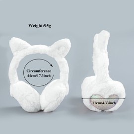 Earmuffs for Girls Cat Ear Muff Winter Faux Fur Ear Warmers Ear Cover with Cute Sequins Ears for Women Kids White