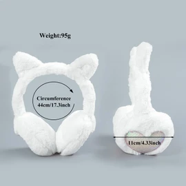 Earmuffs for Girls Cat Ear Muff Winter Faux Fur Ear Warmers Ear Cover with Cute Sequins Ears for Women Kids White
