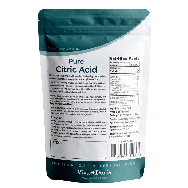 Viva Doria 100% Pure Citric Acid, Food Grade, Fine Grain,