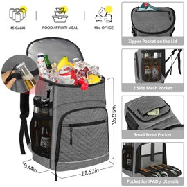 Cooler Backpack Insulated Leakproof Waterproof Backpack Cooler Bag 30 Cans, Large Capacity Lightweight Travel Camping Beach Backpack Cooler Ice Chest for Men and Women,Grey, Large