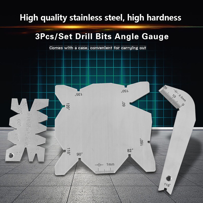 3Pcs/Set Drill Bits Angle Gauge Dirll Sharpener Tools S/S Angle