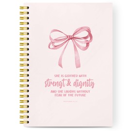VONTP Christian Bible Notebook,Pink Preppy Bow Spiral Notebook Hardcover,College Ruled Notebook Journal for Writing,Christian Gifts for Women Teen Girls,5.5x8.3