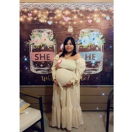 Avezano Wishing Bottle Gender Reveal Backdrop Brown Wood Rustic Floral Gender Reveal Background Decorations Banner Backdrops(7x5ft)