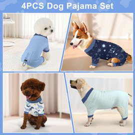 Bienbee Dog Pajamas, 4 Pack Cute Soft Dog Puppy Clothes Dogs Pjs Onesies Jammies Outfit Adjustable Breathable & Stretchy Clothes for Small Medium Large Dogs Girl Boy Puppy-L