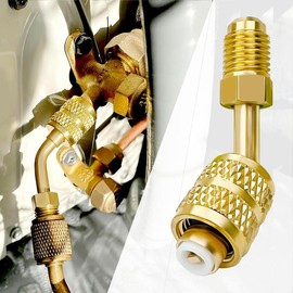 R410a Adapter for Mini Split System, 5/16 Inch SAE Female Quick Couplers to 1/4 Inch SAE Male Flare for HVAC, Mini Split Adapter, R410a  Vacuum Port Adapter, with Thimble, 2 Pack