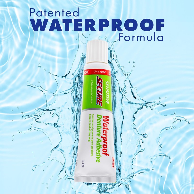 Secure Sensitive Denture Adhesive – 12-Hour Max Hold – Waterproof