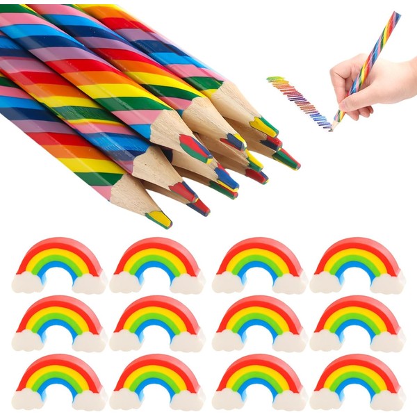 MisFun Pack of 12 Rainbow Pencils, Colouring Pencils Children, 4