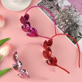 Pack of 3 Valentine's Day Heart Headband Sequin Love Hair Band Hoops,Glitter Heart Hair Accessoires for Girls Women Valentine's Day Wedding Birthday Christmas Party Costumes (Red Pink and Rose Red)