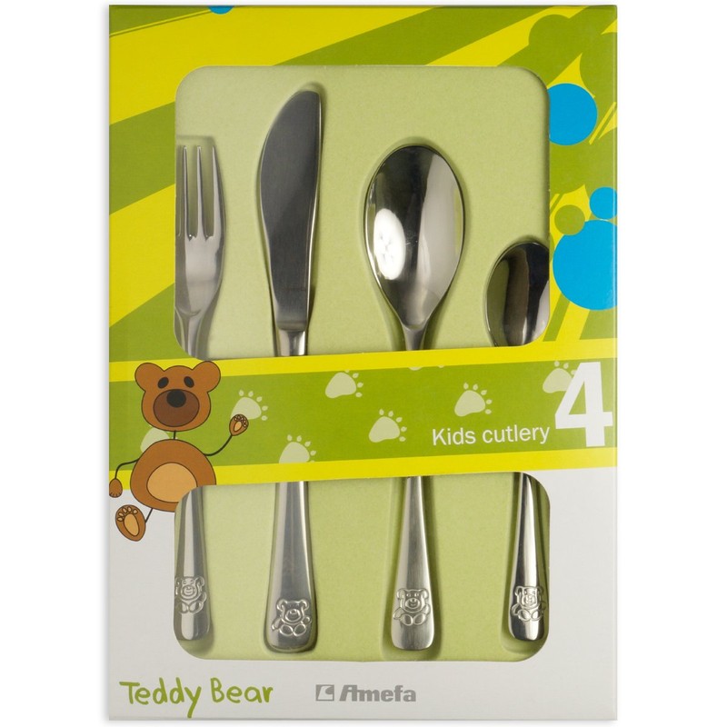 Amefa KB025 Children's Cutlery Set Teddy 4-Piece Set Including Engraving