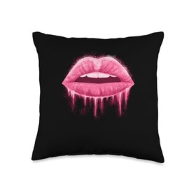 Hot Pink Lips Lipstick Kiss Make Up Artist Cosmetologist Throw Pillow