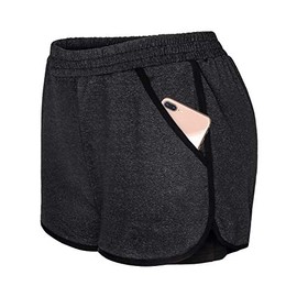 Blevonh Pantalones cortos 2 en 1 para mujer, con bolsillos, S-XXXL, Negro, S