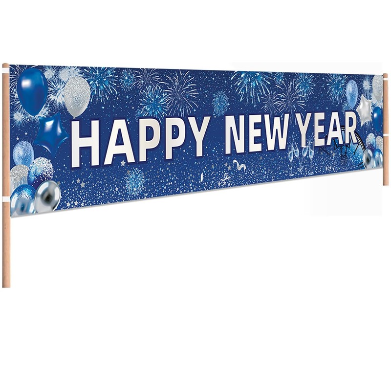 FHGG Happy New Year Backdrop Banner Decorations Polyester Sign Poster