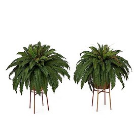 Nearly Natural 32in. Artificial Boston Fern Plant with Metal Planter with Stand DIY KIT (Set of 2)