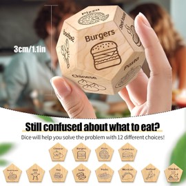 Food Decision Dice, Date Night Games Ideas for Couples, Funny Wooden Dinner Decider Dice, Valentines Day Love Gifts for Him Her Birthday Boyfriend Girlfriend Men Women for Intimacy