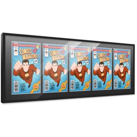 Poster Palooza Comic Book Frame Wall Display with Mat for 5 Current Era Comics Published After 1985 - Black Comic Frame for 6.875x10.5 Comics