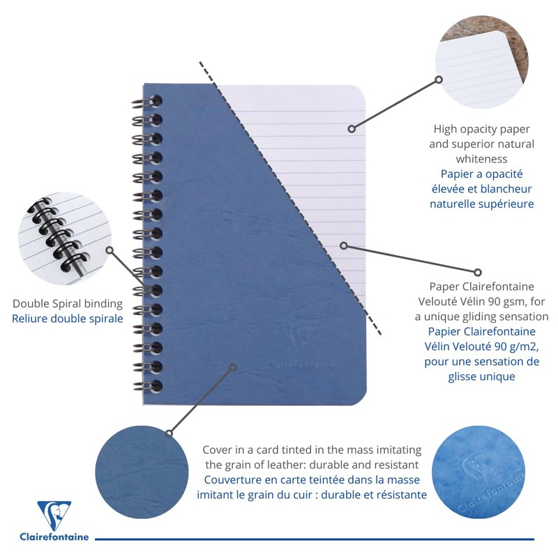 Clairefontaine 785964C Collection Age Bag Blue Spiral Notebook - 9x14