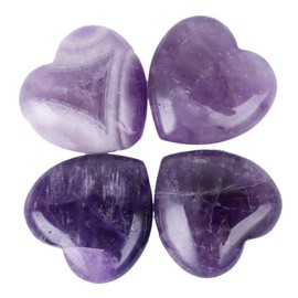 Lovionus89 25 mm Heart Love Crystal and Healing Stones Carved Chakra Reiki Balancing Energy Stone for Jewellery Making, Amethyst