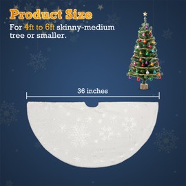 Christmas Tree Skirt, White, 90 cm Round Christmas Tree Skirt, Christmas Tree Skirt Rug Blanket Christmas Tree Skirt with Snowflake Sequins for Christmas Tree Decoration