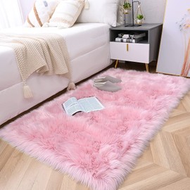 HLZDH Faux Lambskin Rug, Decorative Artificial Fur Rug in Super-Soft Imitation Lambskin, Longhair Fur Look, Imitation Wool Bedroom/Sofa Rug, 60 x 90 cm