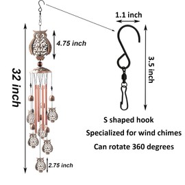 Maydahui Retro Metal Pretty Owl Wind Chimes Memorial Wind Bell Animal Windchime with S Shaped Hook for Indoor and Outdoor Decor Unique Gifts Garden
