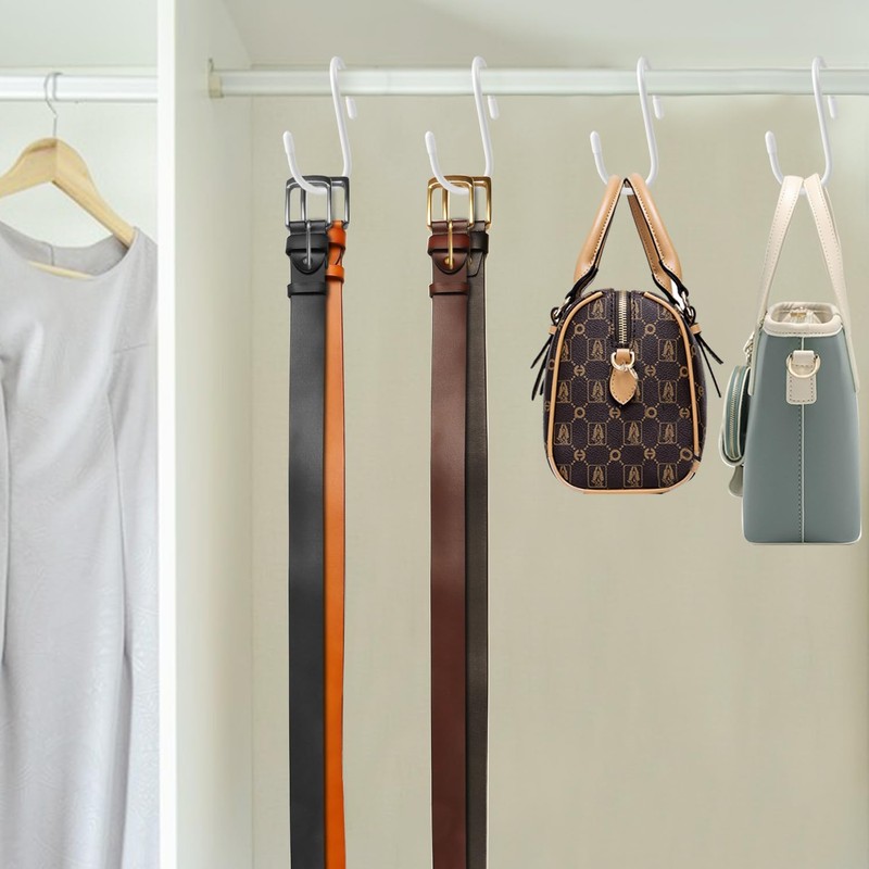 HiGift Bag Hooks for Closet, Unique Twist Design White Vinyl