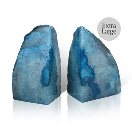 Nature's Decorations Agate Bookends - A+ Quality Teal Geode Book Ends with Rubber Bumpers for Shelves, Office, Home Decor - Heavy Duty Cool Stone Bookend Pair for Decoration (6-8 LB)