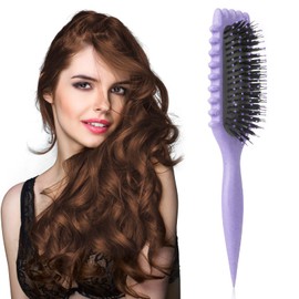 Curling Brush for Curls, Gentle Detangling & Styling without Pulling, Ergonomic Handle, Anti-Static, Suitable for Women, Men & Children, Also as a Hair Brush (Purple)